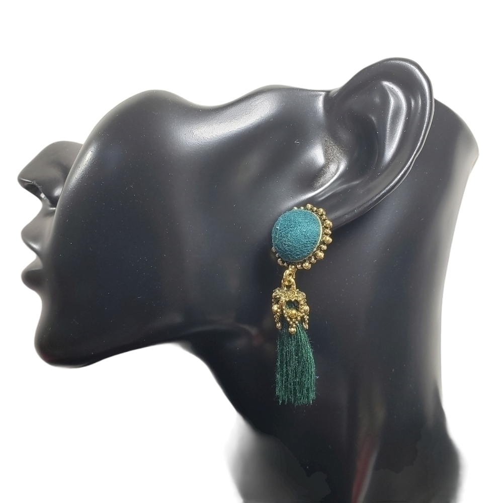 Fashion Jewelry Green Gold Dangle Tassel Earrings